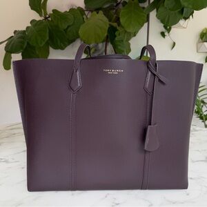 Tory Burch Perry Triple-Compartment Tote Albarossa Burgundy Oxblood Leather Bag